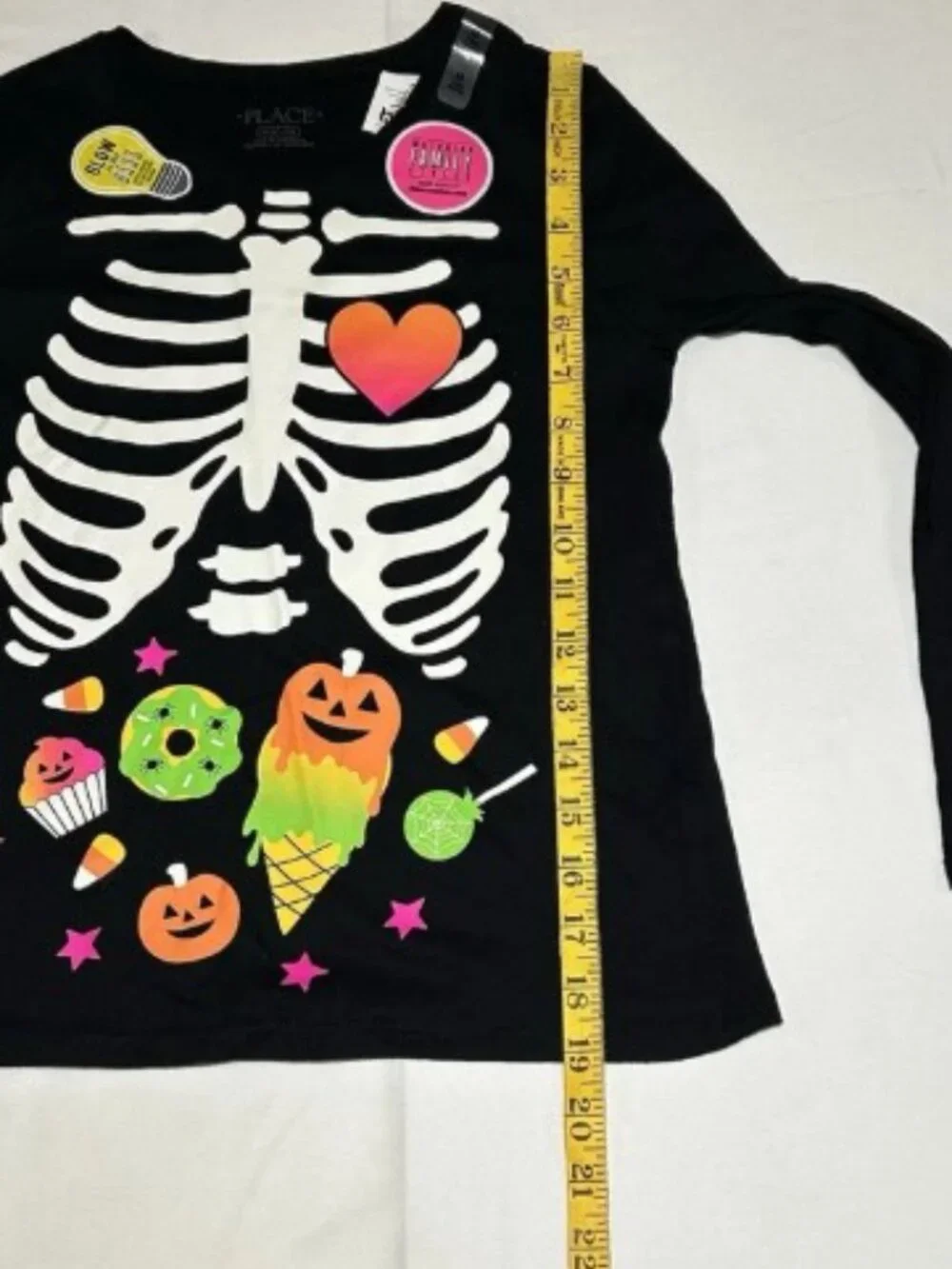 Children's Place Girls Medium 7/8 Black Skeleton Glow in Dark Top Halloween